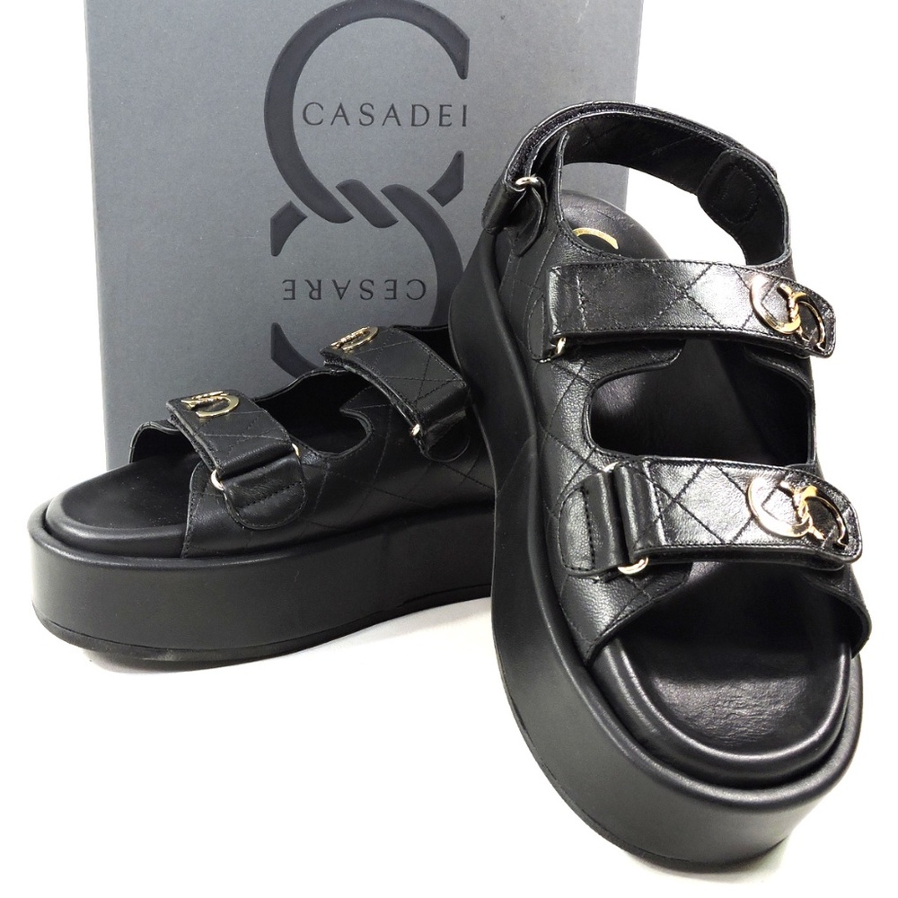 CASADEI 🇮🇹 WOMENS BLACK SOFT LEATHER SUMMER PLATFORM SANDALS - Picture 8 of 8